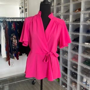 Monteau Fuchsia Pink Faux Wrap Top
